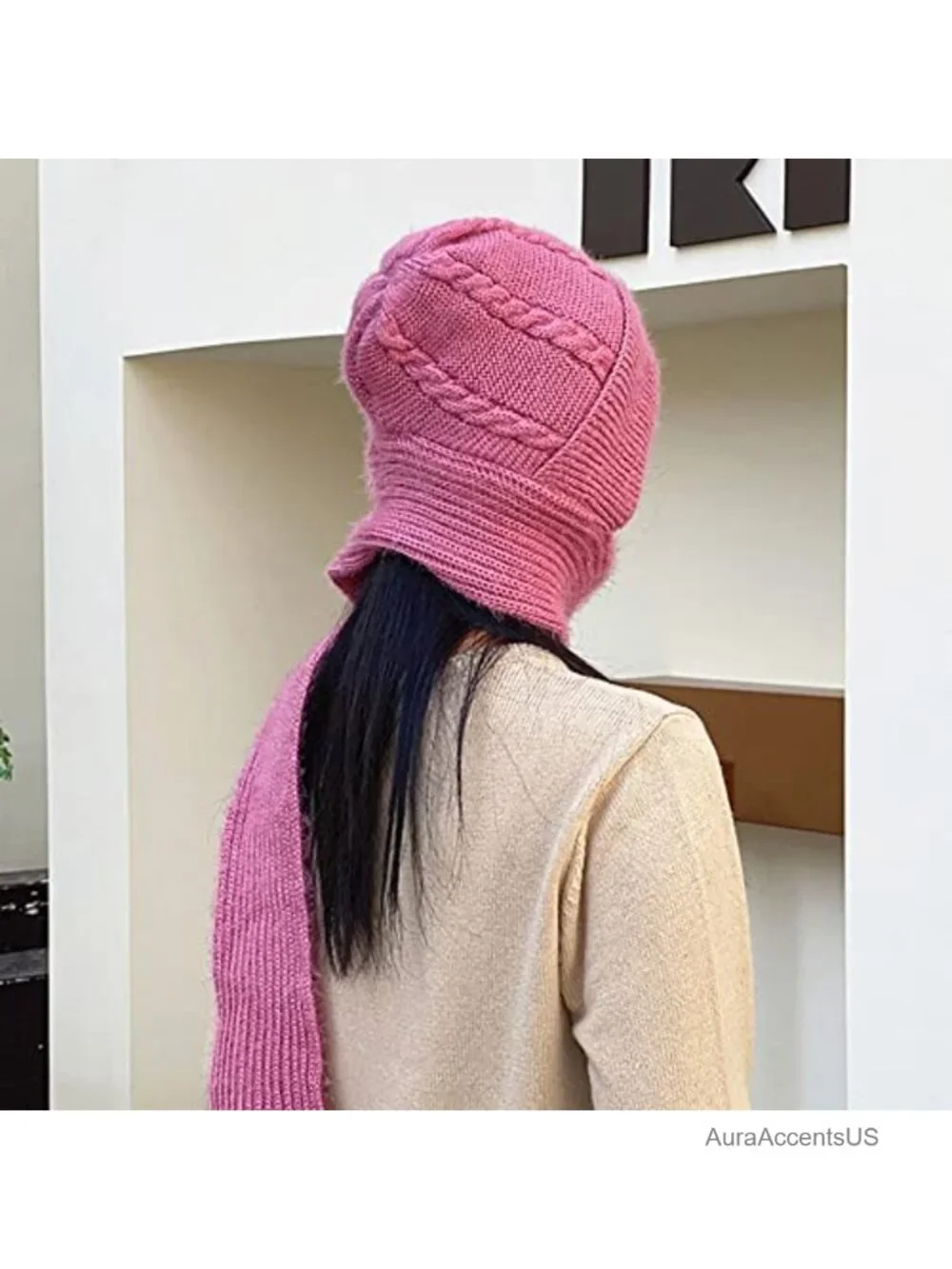 Fleece Lined Knit Beanie Hat with Scarf - Warm Winter Ear Protection